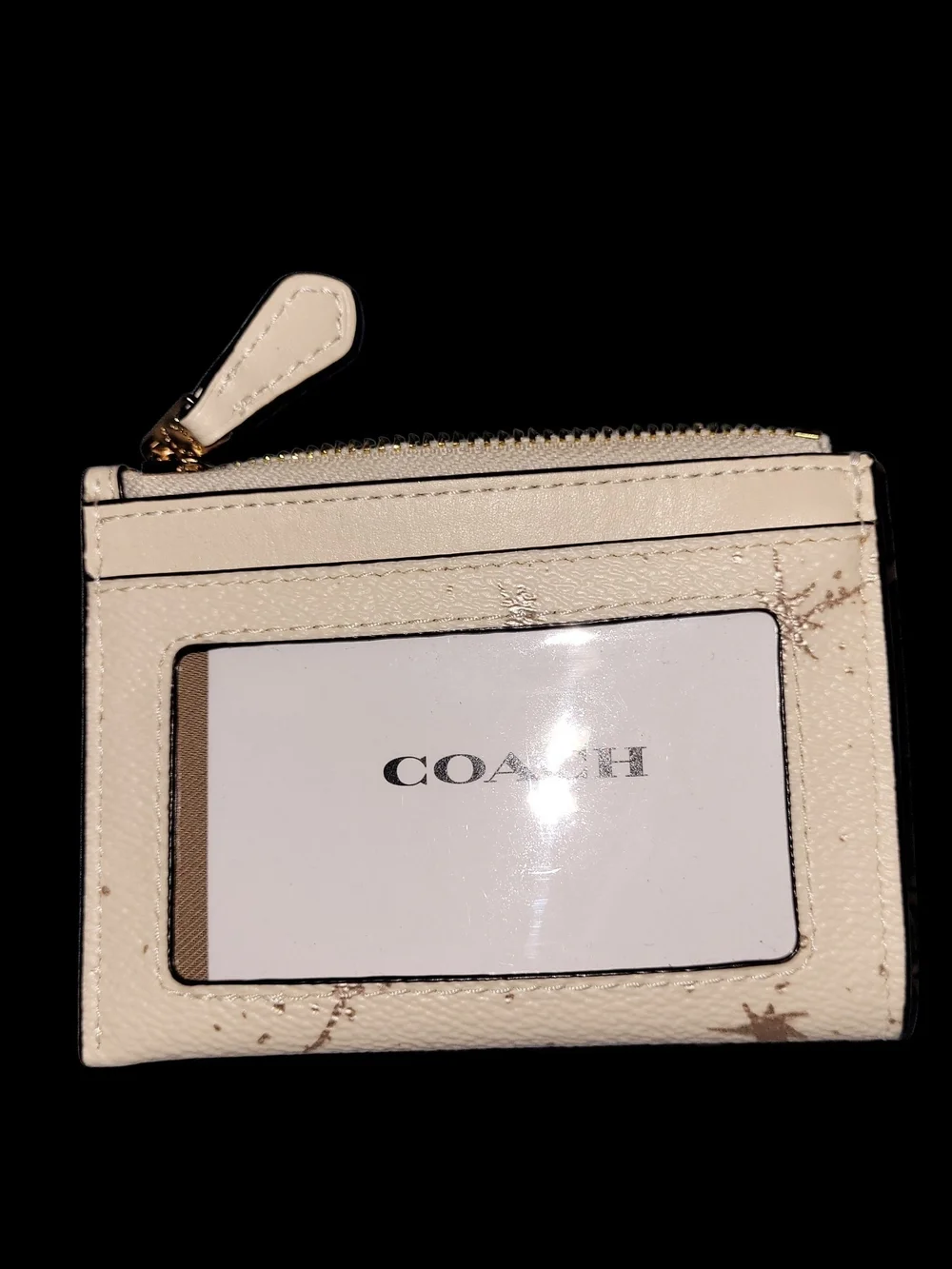 Coach Cream Star Print Zip Card Case